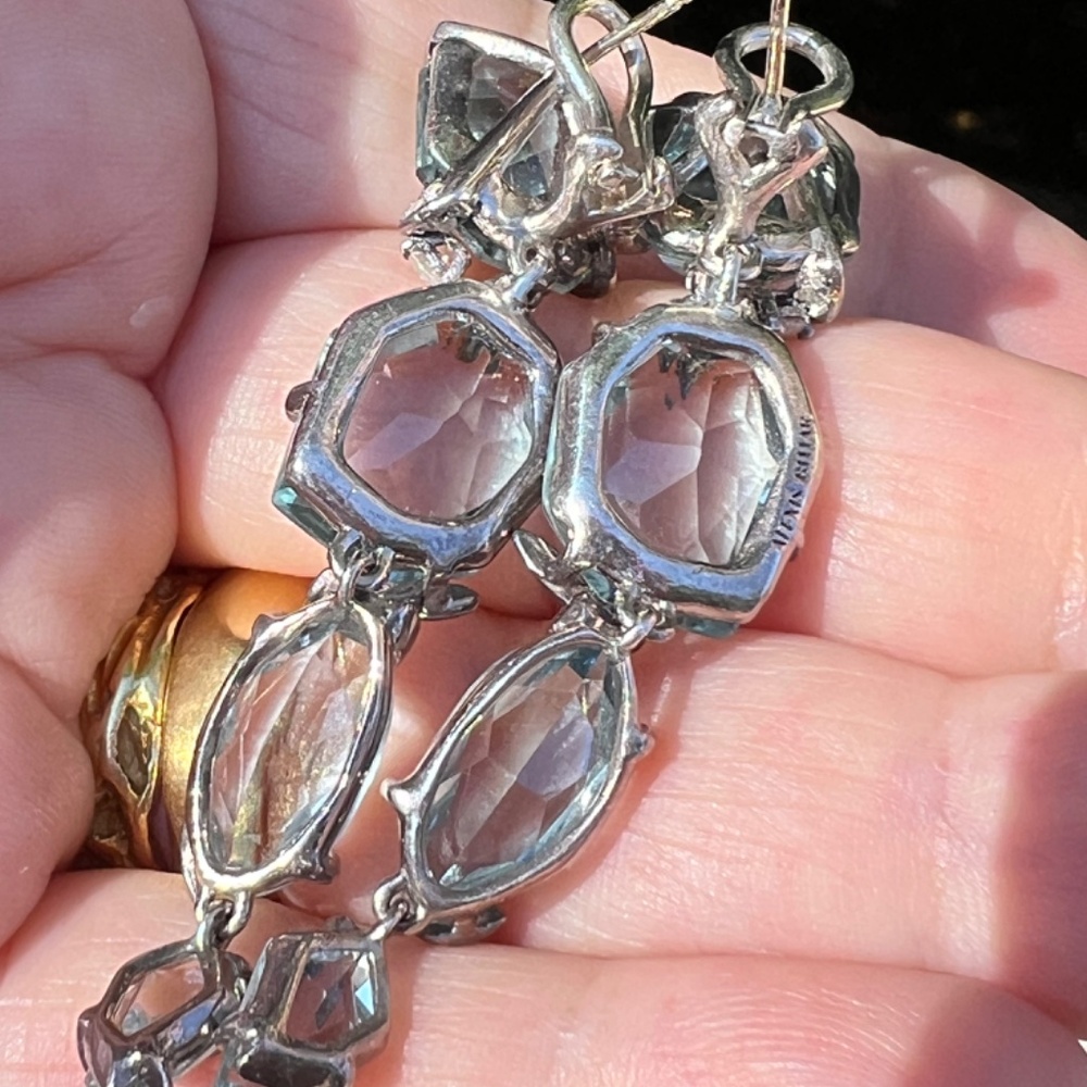 ALEXIS BITTAR FINE BLUE QUARTZ GRAY DIAMONDS LONG DROP DANGLE EARRINGS STATEMENT - Picture 4 of 16